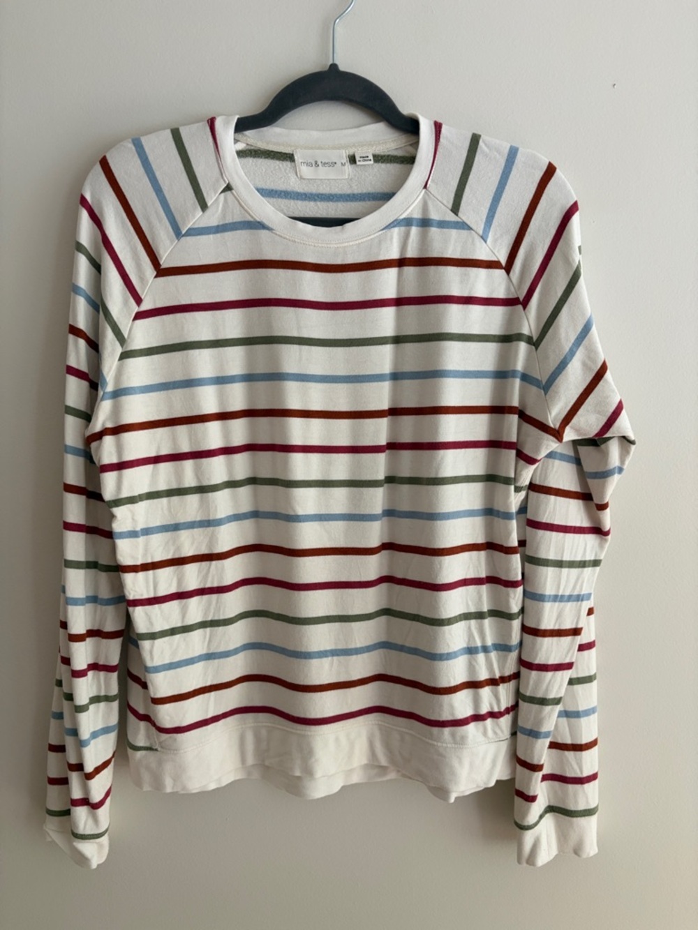 Mia & Tess Striped Crewneck Sweatshirt with Multicolor Stripes